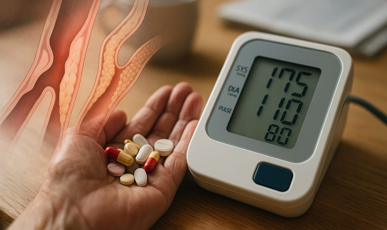 Concerned woman checking blood pressure at home